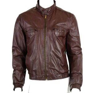 70s Vintage Cordovan Red Leather Jacket Mens Oxblood Aviator Bomber Burgundy XL